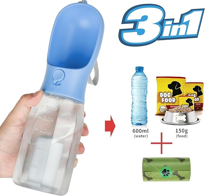 🐶3-in-1 Portable Pet Water Bottle with Food & Waste Bag Dispenser