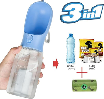 🐶3-in-1 Portable Pet Water Bottle with Food & Waste Bag Dispenser