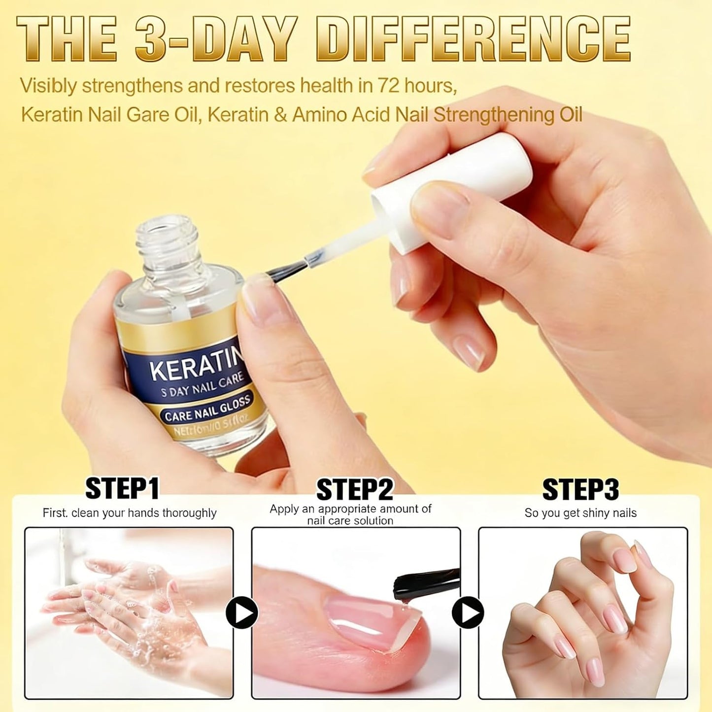 3 Days Nail Care, Keratin Amino Acid Nail Care, Strengthening and Hydration, for Dry, Weak & Fragile Nails