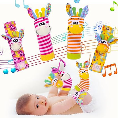 🔥Last Day 56% OFF - 👶🌈A set Newborn Baby Cartoon Animal Wrist Bell Rattle Socks