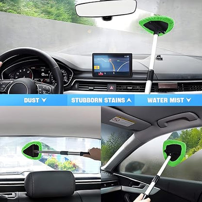 🔥50% OFF Today | Windshield Cleaning Tool with Extendable Handle & 4 Reusable Microfiber Pads