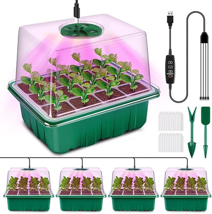 Seed Starter Tray with Grow Light, 4 Pack Seed Starter Kit with Timing Controller Adjustable Brightness