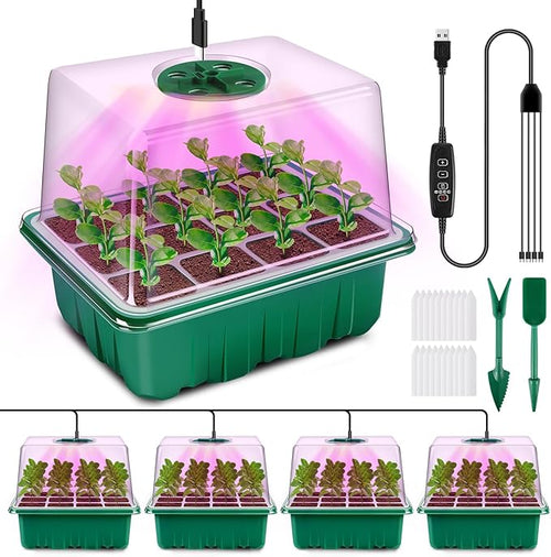 Seed Starter Tray with Grow Light, 4 Pack Seed Starter Kit with Timing Controller Adjustable Brightness
