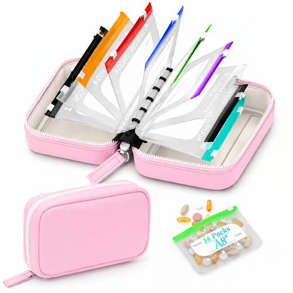 💊 A8 Waterproof Pill Organizer – 14 Large Zippered Pouches for A8 Binder
