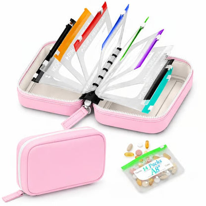 💊 A8 Waterproof Pill Organizer – 14 Large Zippered Pouches for A8 Binder