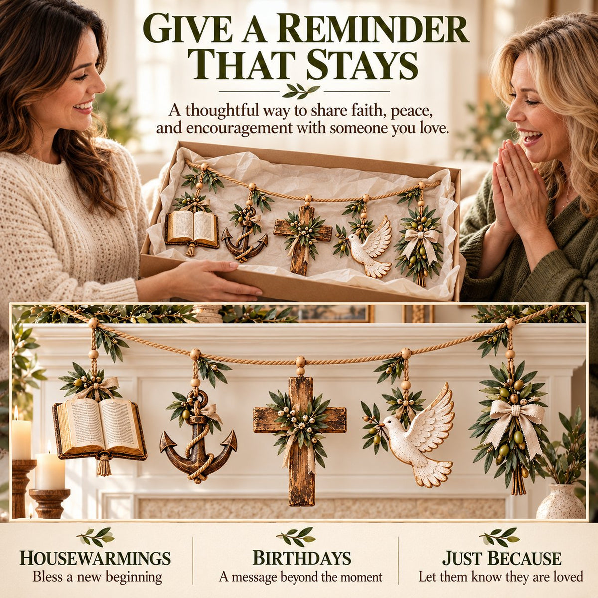 ⏳ Last Day 49% OFF – ✝️ Christian Faith & Hope Decorative Banner | 5 Meaningful Symbols with Rustic Farmhouse Charm 🌿