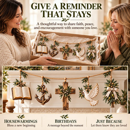 ⏳ Last Day 49% OFF – ✝️ Christian Faith & Hope Decorative Banner | 5 Meaningful Symbols with Rustic Farmhouse Charm 🌿