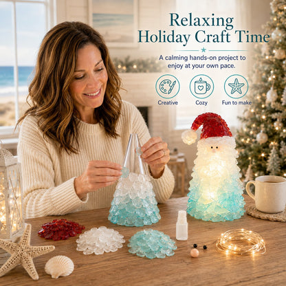 ⏳ Last Day 49% OFF – 🎅 Beginner-Friendly DIY Lighted Sea Glass Santa Christmas Decor Kit | Complete Kit with Sea Glass Pieces, Warm Fairy Lights & Step-by-Step Guide Included 💕