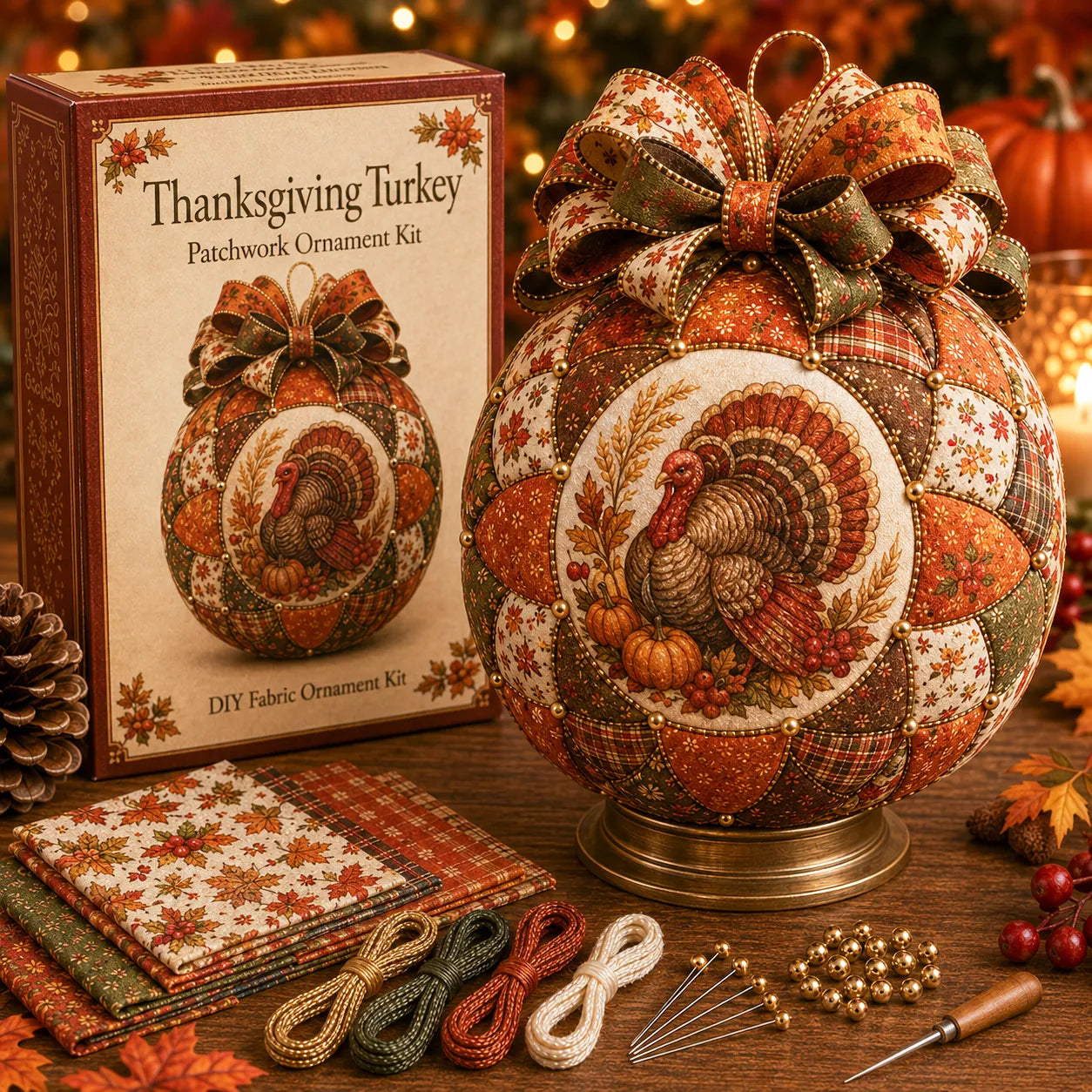 🔥LAST DAY 50% OFF -🍂 Autumn Thanksgiving Classics Patchwork Ornament DIY Kit