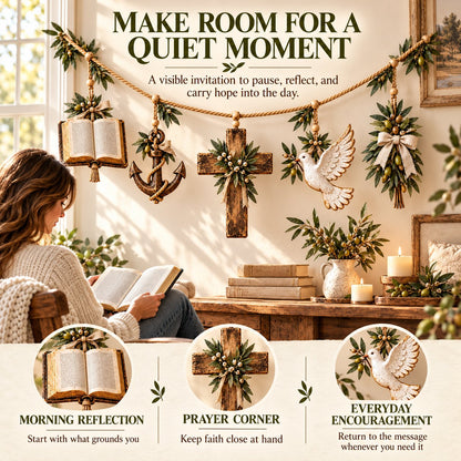 ⏳ Last Day 49% OFF – ✝️ Christian Faith & Hope Decorative Banner | 5 Meaningful Symbols with Rustic Farmhouse Charm 🌿