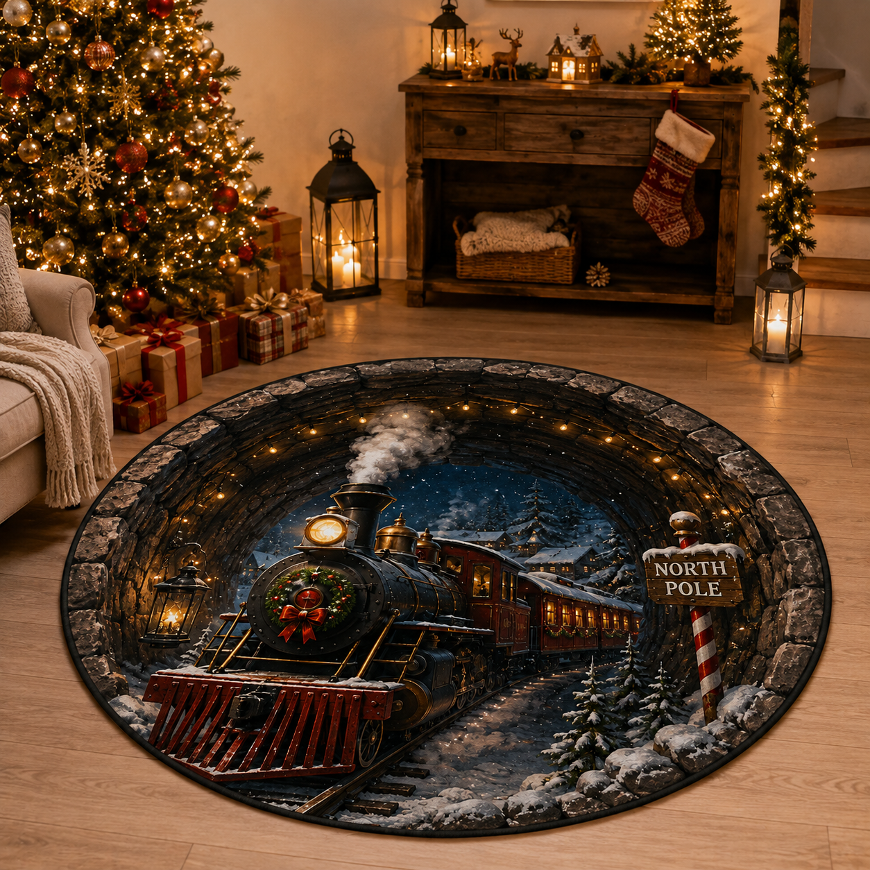 🎄 Christmas 3D Illusion Rug – Portal Floor Decor