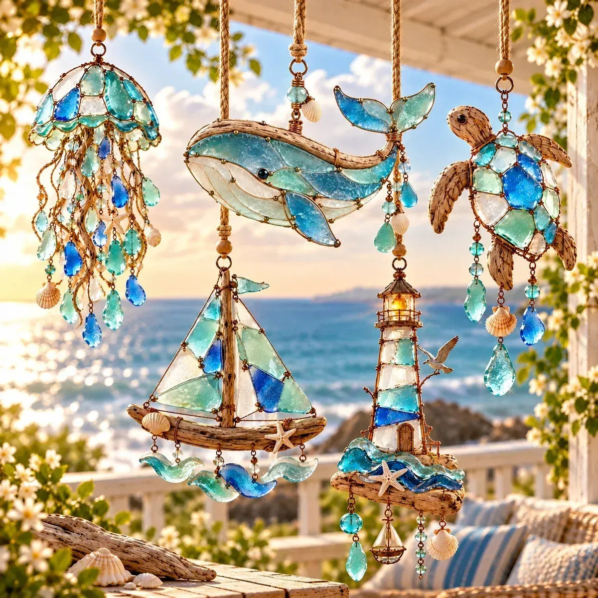 🌊✨ Sea Glass Coastal Charms™ – Handcrafted Ocean Suncatcher Hanging Ornament Collection