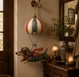 Vintage Flying Dachshund Hot Air Balloon Decor
