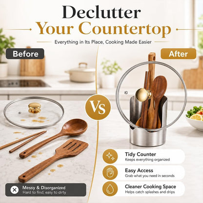 Stainless Steel Utensil Holder & Pot Lid Organizer