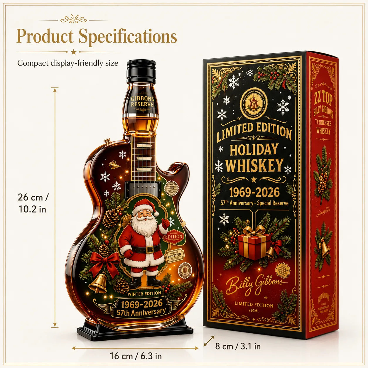 ⏳ Last Day 49% OFF – 🎸57th Anniversary Christmas Guitar Whiskey Decanter | Limited Edition 1969–2026 Winter Reserve Design With 3D Guitar Shape, Amber Glow Finish & Festive Holiday Artwork 🥃✨