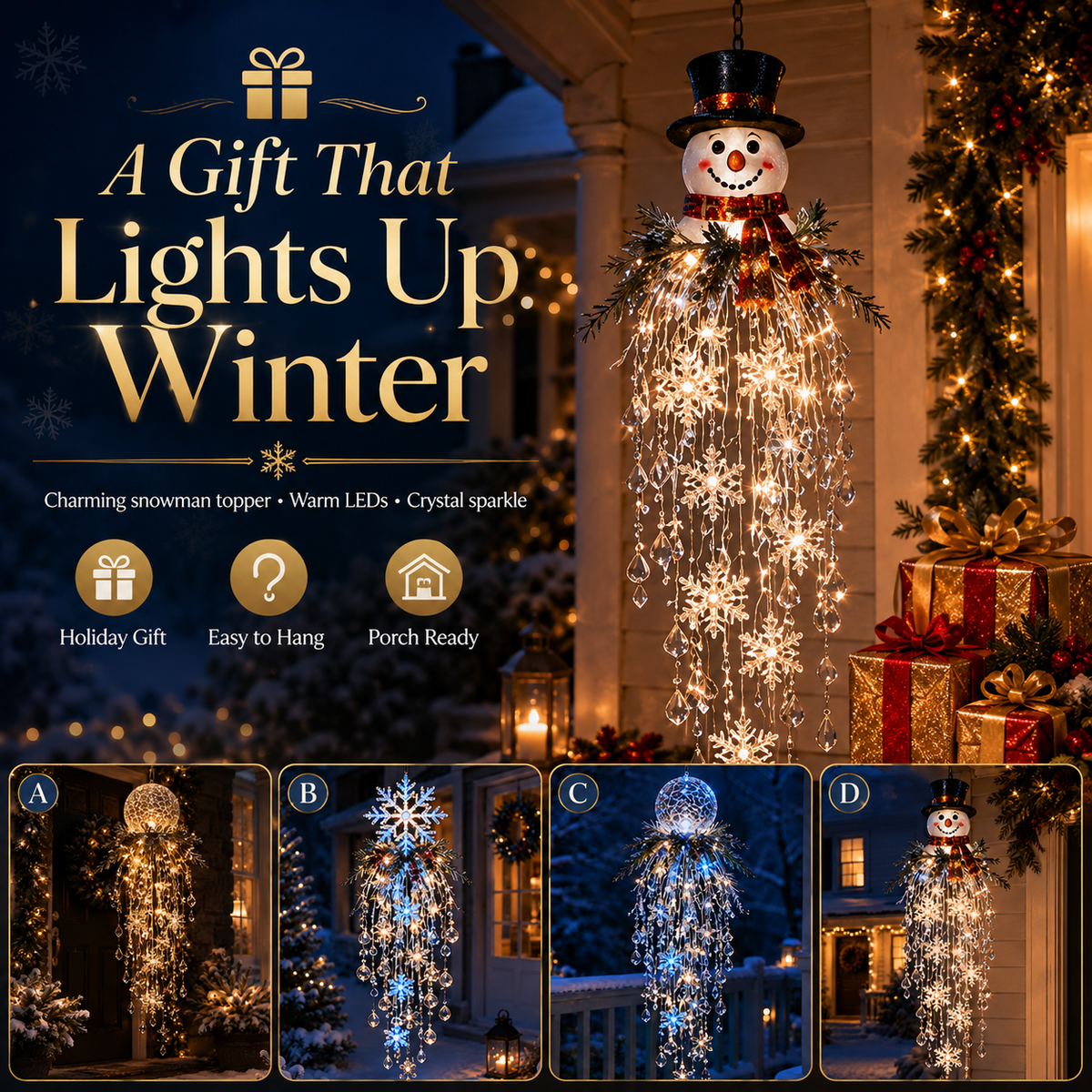 Crystal Cascade Christmas Light™ – Hanging Snowflake & Crystal LED Porch Décor ✨❄️