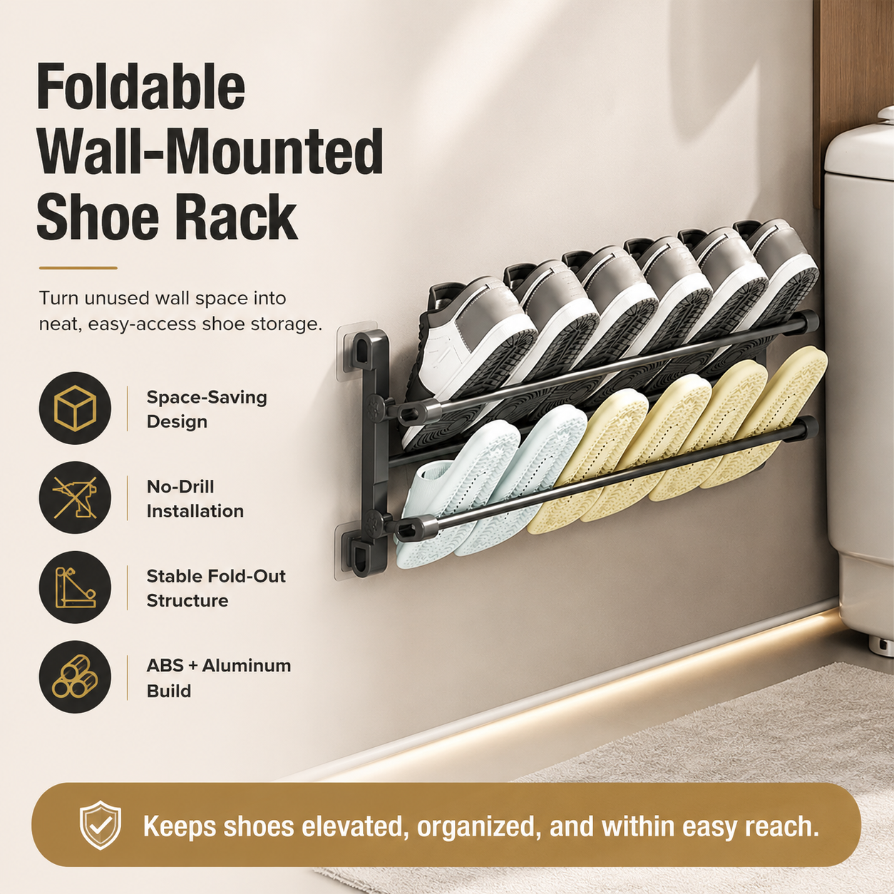 🪑 Foldable Wall‑Mounted Shoe Rack｜Space‑Saving Hanging Slipper Holder for Entryway Bathroom RV