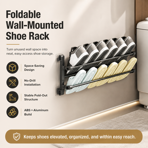 🪑 Foldable Wall‑Mounted Shoe Rack｜Space‑Saving Hanging Slipper Holder for Entryway Bathroom RV