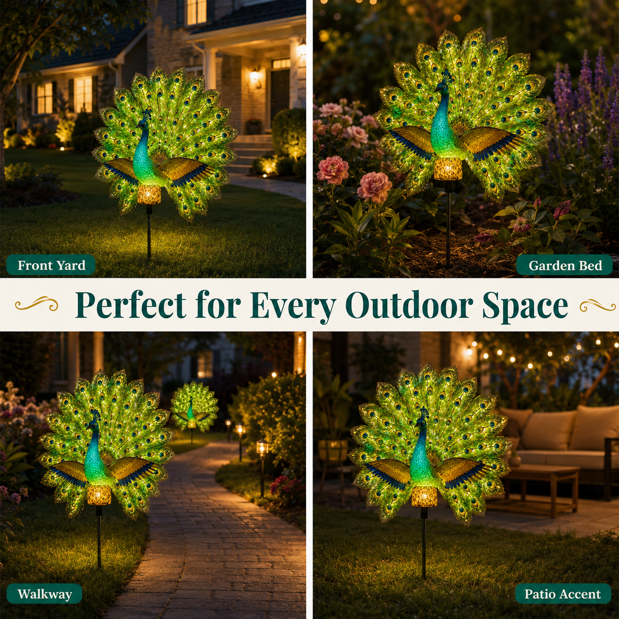 Solar Peacock Garden Sculpture – Lifelike Color Glowing Outdoor Yard Landscape Ornament