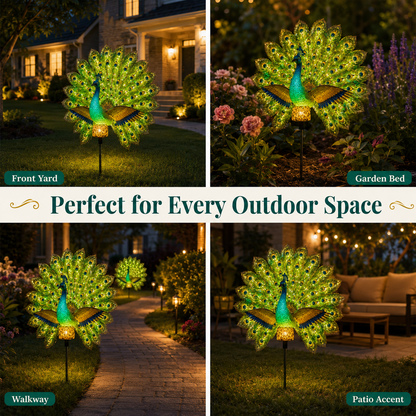 Solar Peacock Garden Sculpture – Lifelike Color Glowing Outdoor Yard Landscape Ornament