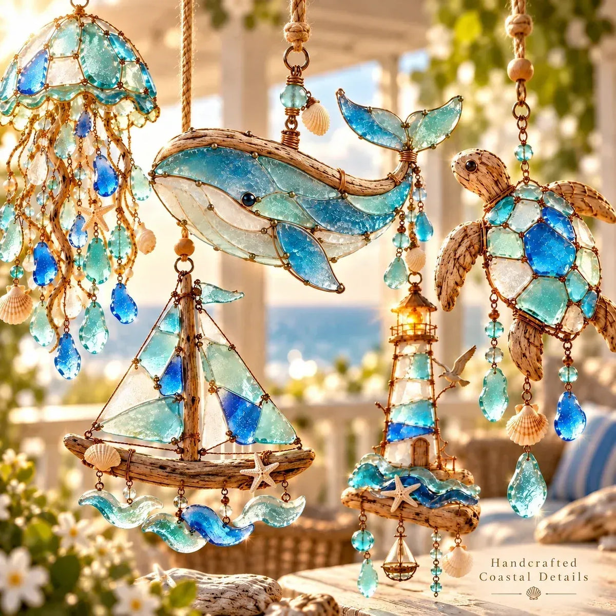 🌊✨ Sea Glass Coastal Charms™ – Handcrafted Ocean Suncatcher Hanging Ornament Collection