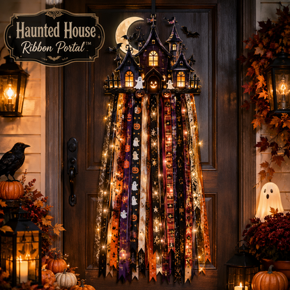 🎃 Lighted Halloween Ribbon Cascade™ – Handmade Door & Porch Decor