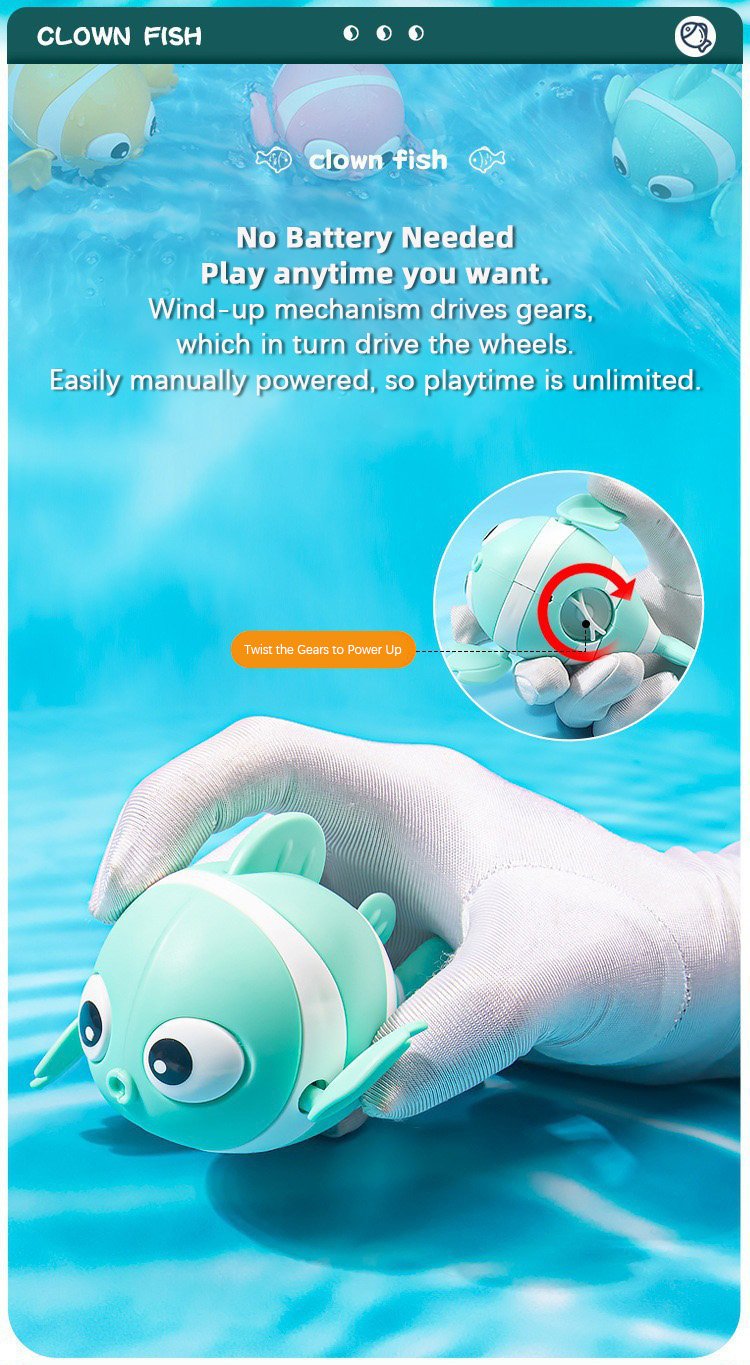 🐟🪸Baby bath clownfish wind-up toy for bathing, children's chain toy for water play