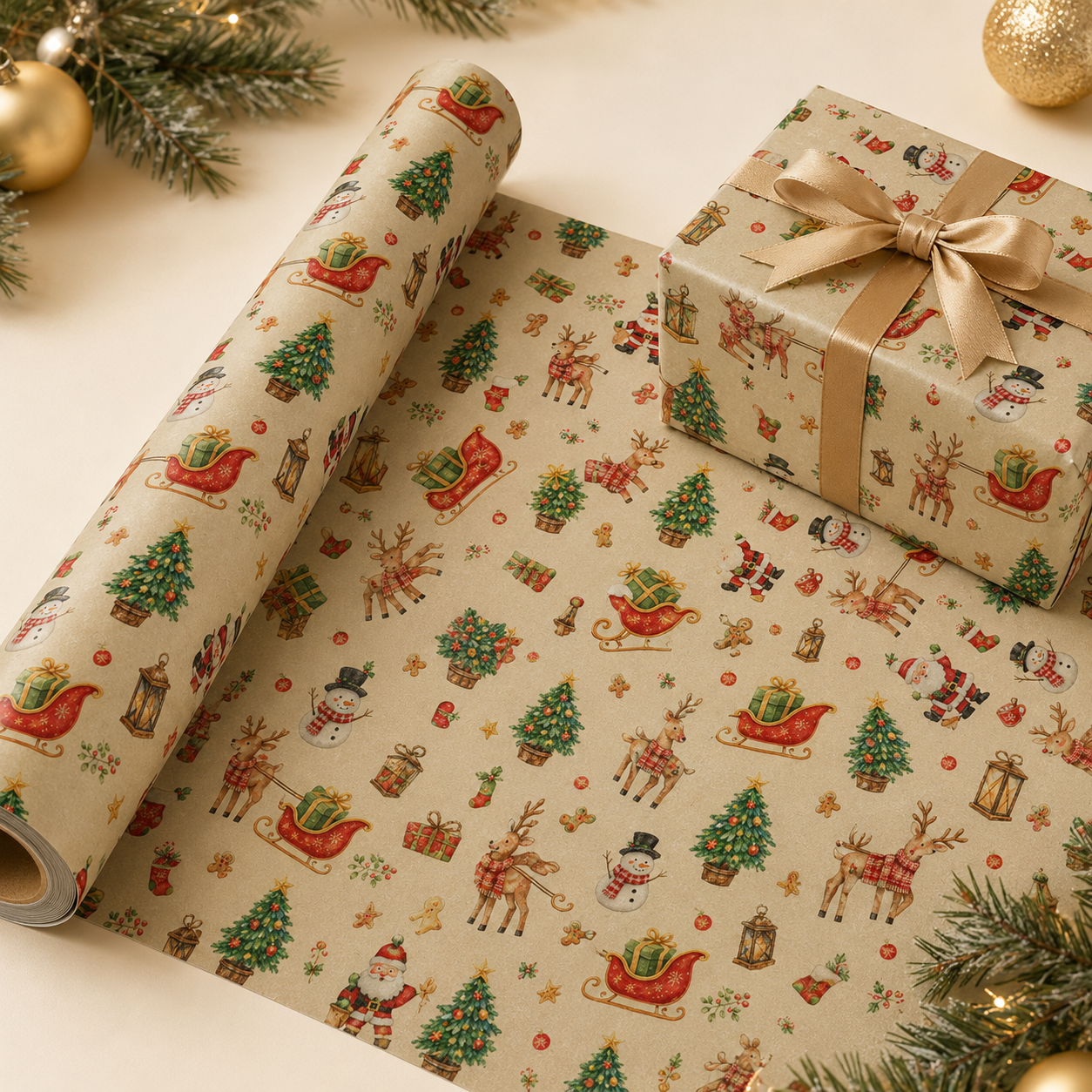 🎄Vintage Christmas gift wrapping Kraft paper, 43cm x 5 m Recyclable Kraft