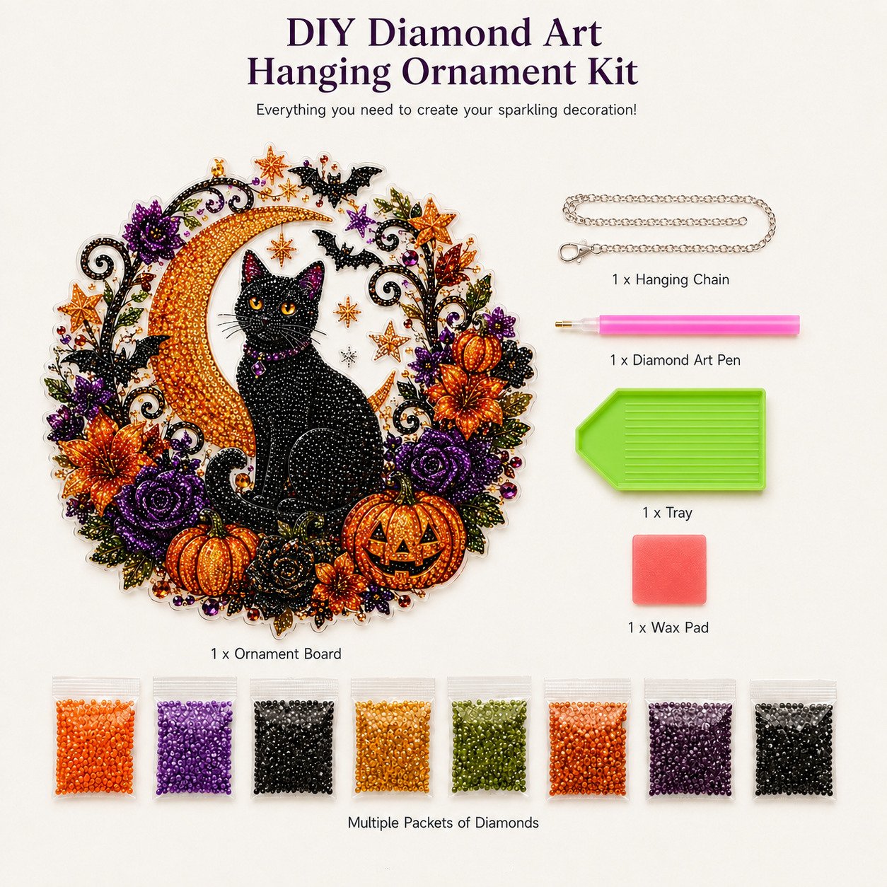 🐈‍⬛🎃Halloween Black Cat Moon Diamond Art Hanging Ornament Kit