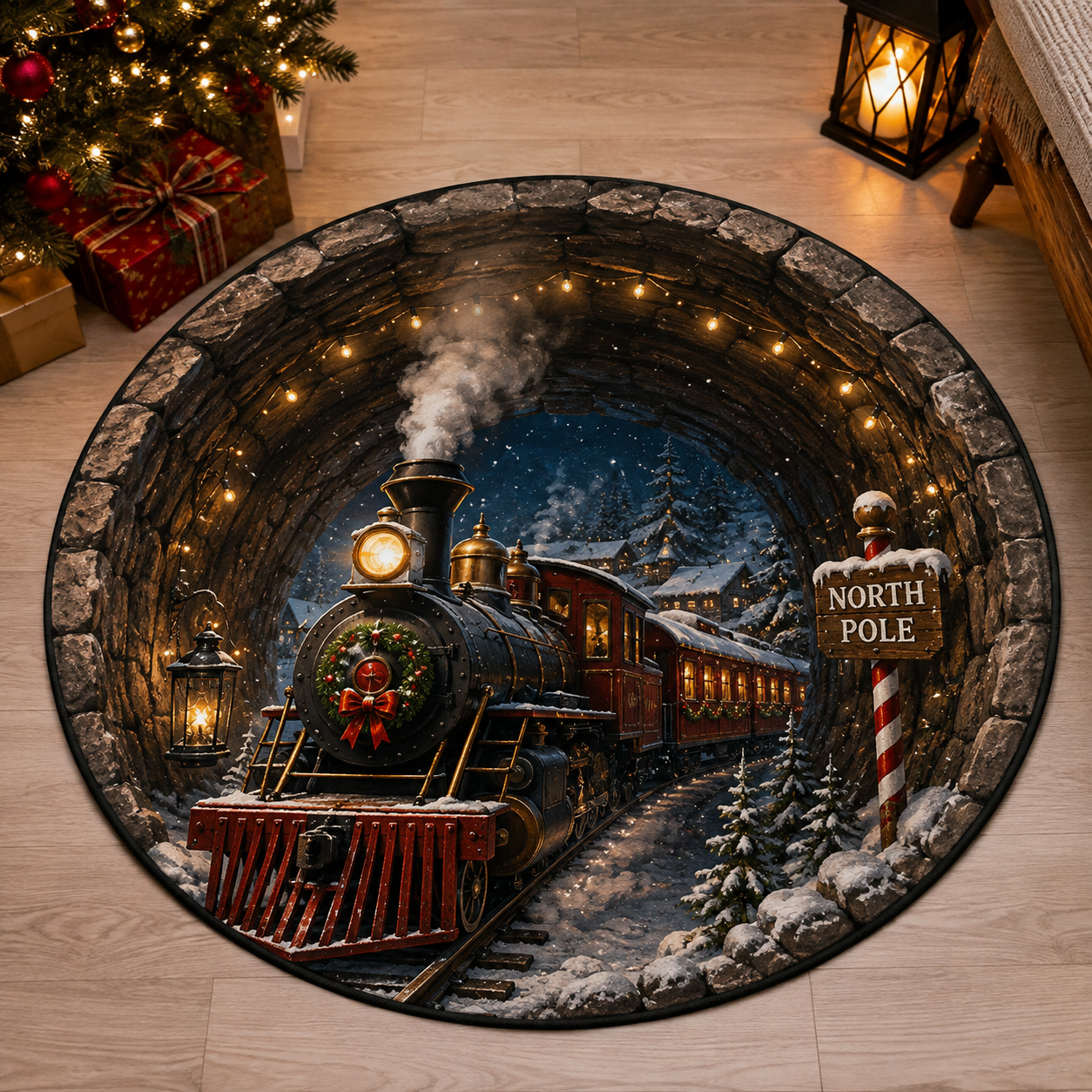 🎄 Christmas 3D Illusion Rug – Portal Floor Decor