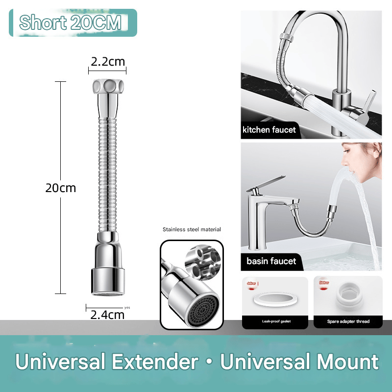 360° Swivel Faucet Extender with Anti-Splash Nozzle — Water-Saving Adapter for Kitchen & Bathroom