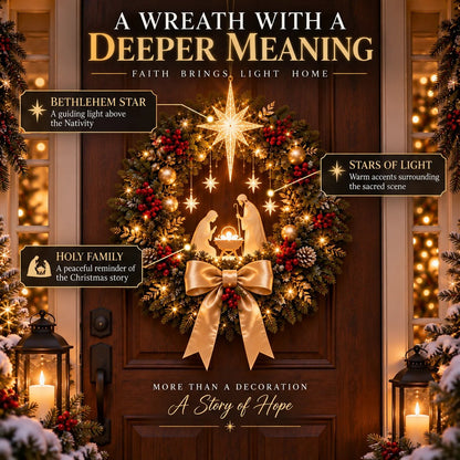 🔥Buy 2 Get 20% OFF🔥Lighted Nativity Christmas Wreath – Bethlehem Star Front Door Decor🎄