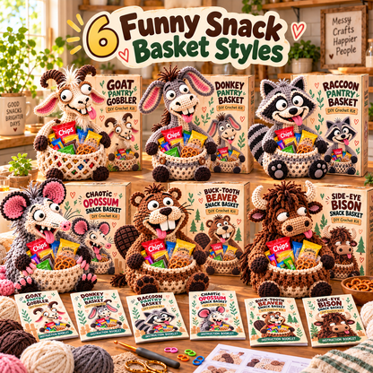 😂 Snack Attack Squad™ – DIY Crochet Funny Animal Snack Basket Collection