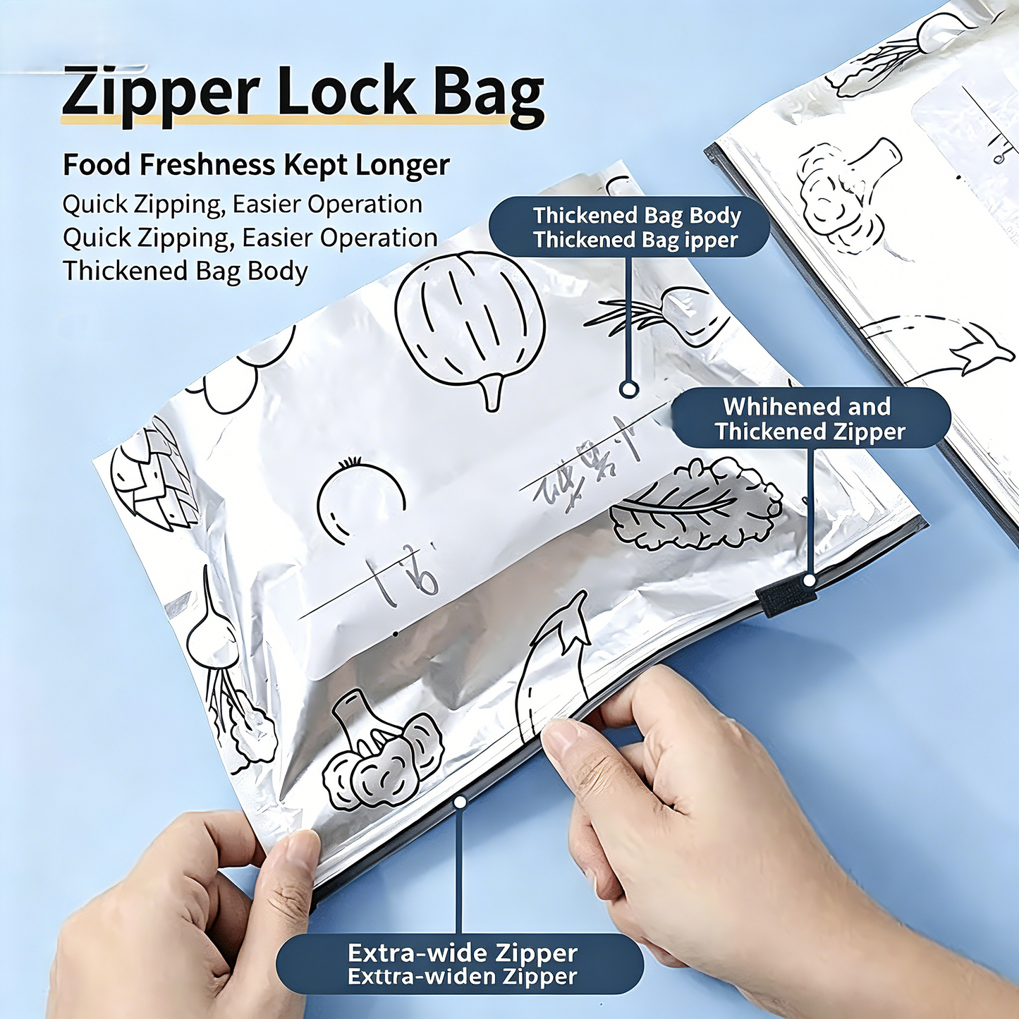 Reusable Ziplock Bags with Antibacterial Lining — Airtight, Leak-Proof & Eco-Friendly
