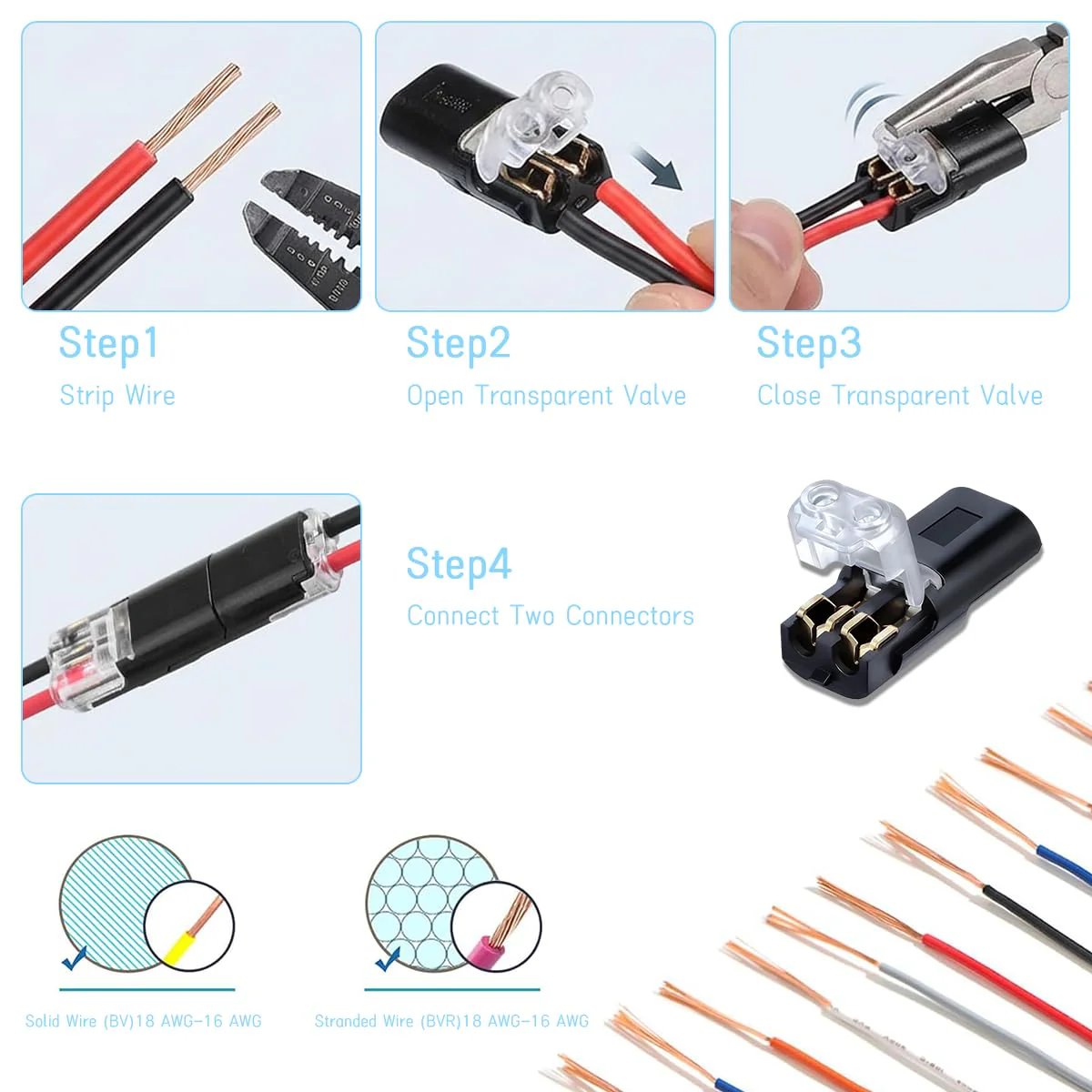 50pcs Double Wire Plug in Connector with Locking Buckle