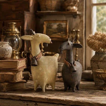 Whimsical Farmhouse Goat Figurines Set of 2