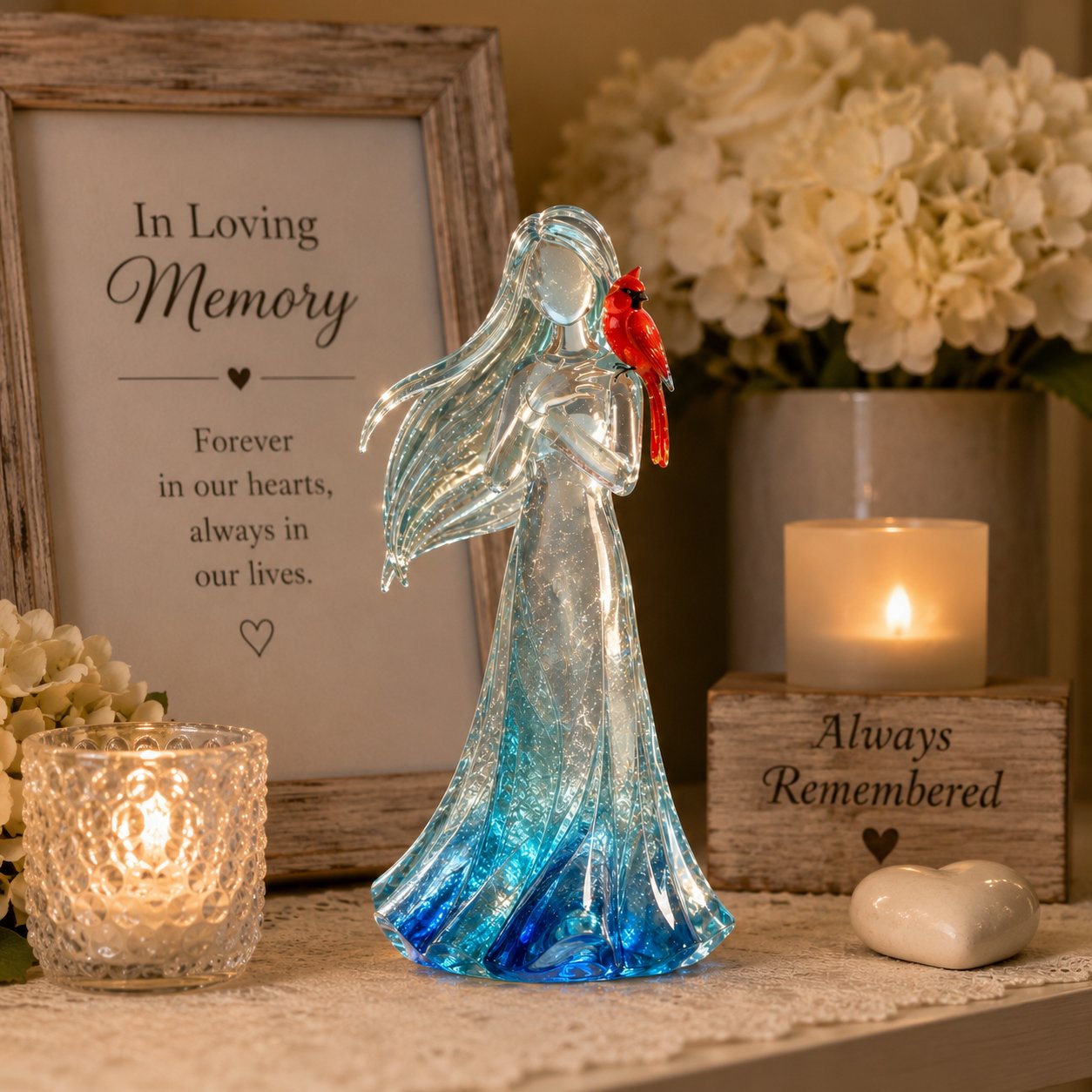 🐦 Cardinal Memorial Woman Figurine – ❤️ Crystal-Inspired Remembrance Gift for Loved Ones
