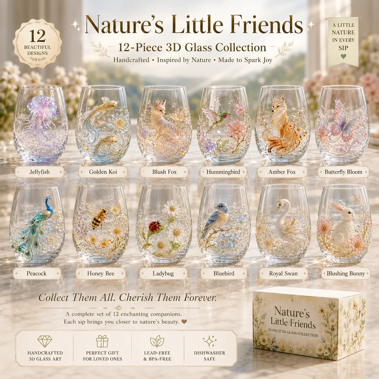 🔥✨ 3D Animal Floral Glass Tumbler | For Prettier Sips, Sunlight-Catching Details, Nature Charm & Elegant Everyday Drink Vibes 🌸🐾