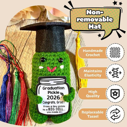 Handmade Crochet Graduation Pickle — "You're a Big Dill" Funny Gift with Grad Cap