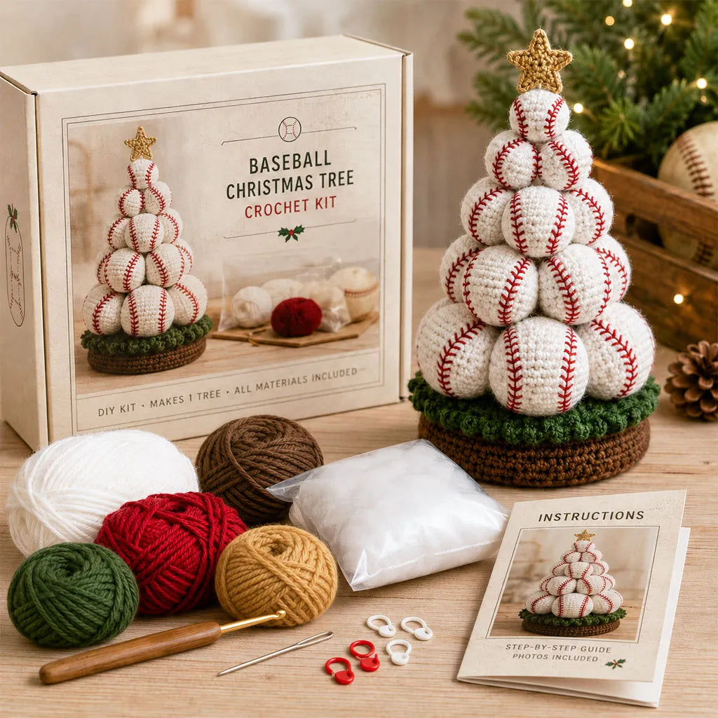 ⏳ Last Day 49% OFF – 🏆 Beginner-Friendly DIY Sports Ball Christmas Tree Crochet Kit Collection | Complete Kit with Coordinated Yarn, Stuffing, Crochet Materials & Step-by-Step Guide Included 💕