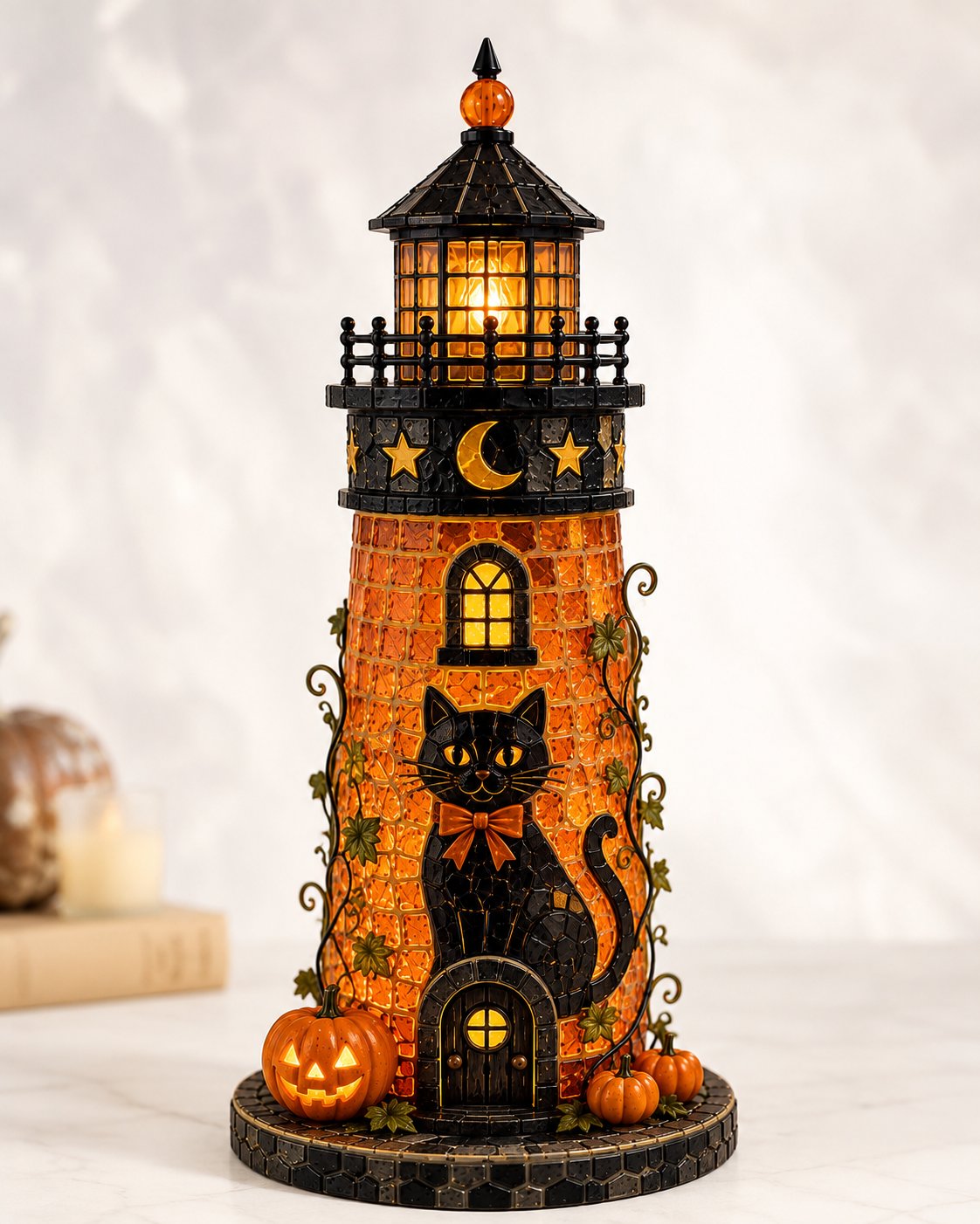 🎃 Beginner-Friendly Lighted Halloween Lighthouse DIY Kit – Sea Glass-Style Mosaic Collection