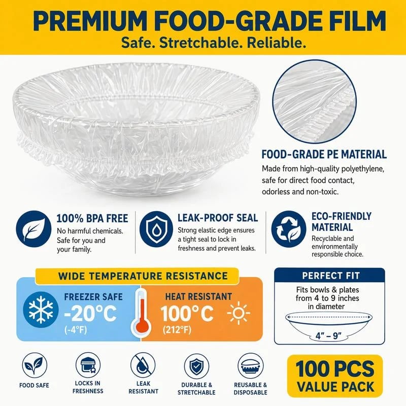 🔥100Pcs Medium Reusable Elastic Plastic Bowl Covers - Kitchen Bread Proofing🛒（副本）