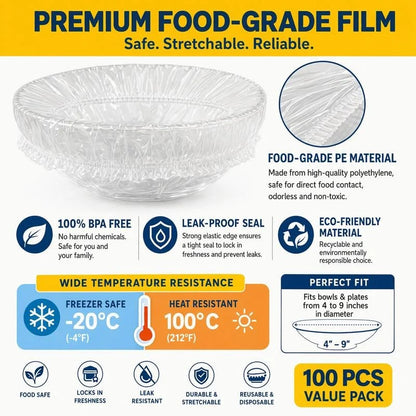 🔥100Pcs Medium Reusable Elastic Plastic Bowl Covers - Kitchen Bread Proofing🛒（副本）