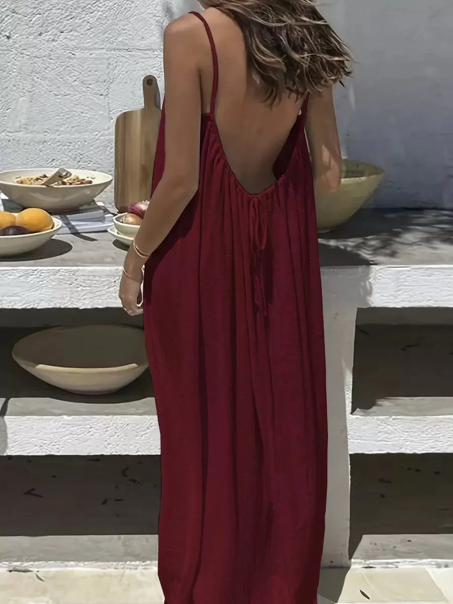 🔥LAST DAY 50% OFF - 💃Backless Spaghetti Strap Maxi Dress