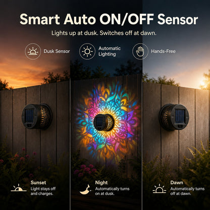 🌙Hot Sale Promotion 49% OFF🔥Solar Mandala Wall Light Outdoor Garden Fence Projector Lamp Patio Ambient Decor