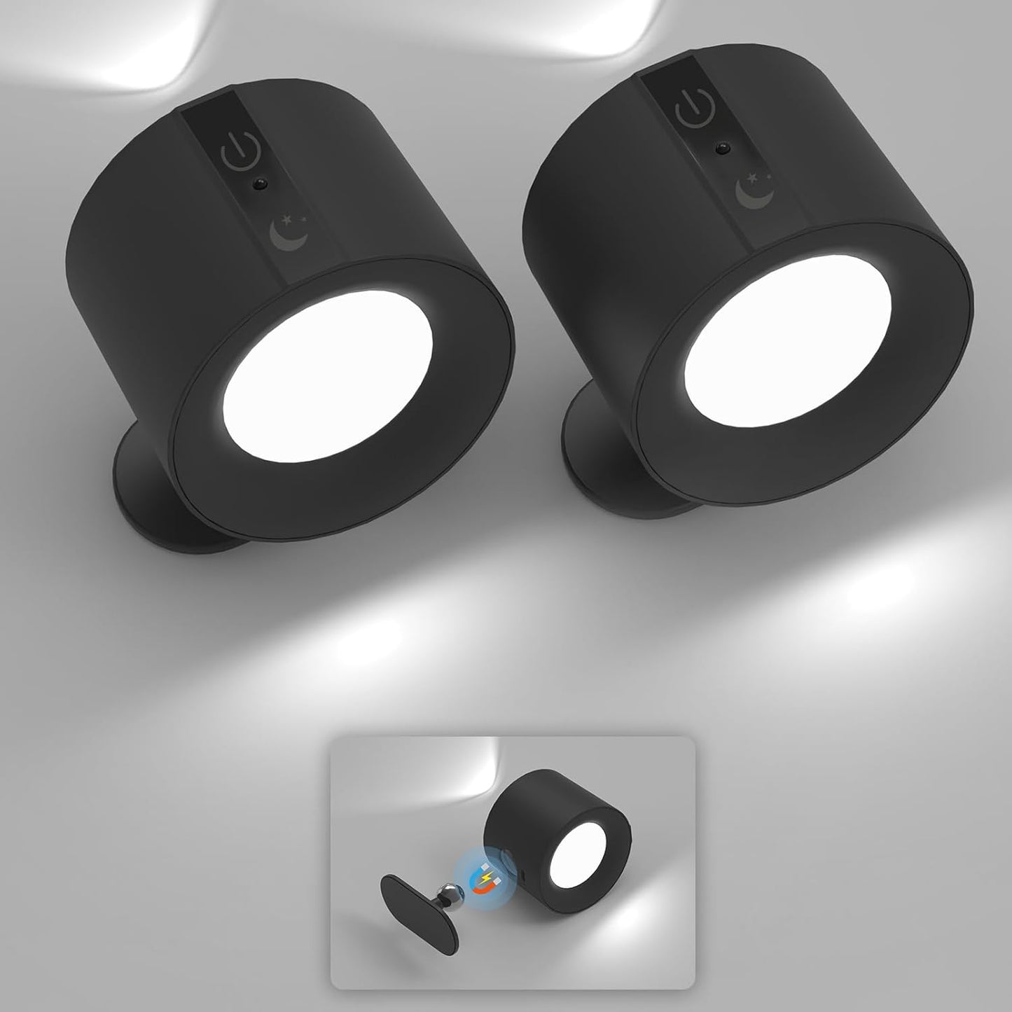 2 Pack 360° Rotatable Rechargeable Touch Wall Lamp with Double Sided Light Source