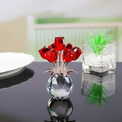🏆Valentine's Day Hot Sale 49% OFF❤️ Crystal Colorful Rose Flower Collectible Figurine with Vase