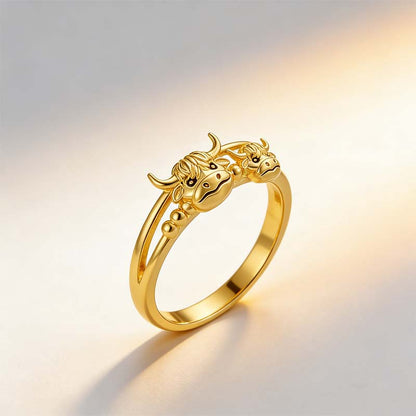 🏆Last Day Promotion 49% OFF 💕 ✨ Handcrafted Highland Cow 925 Sterling Silver Adjustable Ring