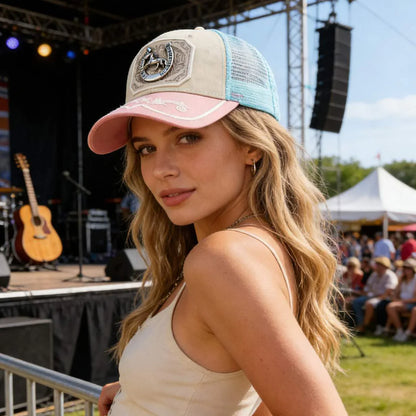 🔥Last day 60% off- Western trucker cap with unique embroidery and pin