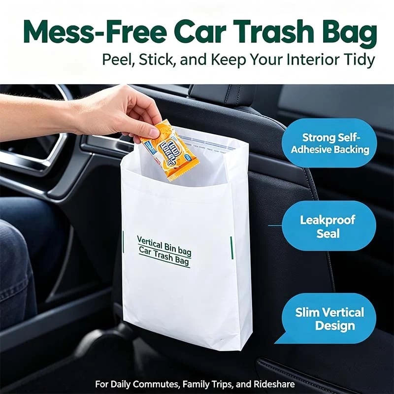 🗑️ 20-Pack Self-Adhesive Car Trash Bags – Waterproof Disposable Cleaning Bags